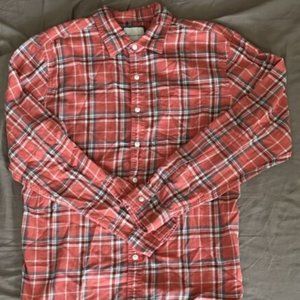 Men's American Eagle Shirt Long Sleeve Button Down Flannel Red Plaid Size Medium